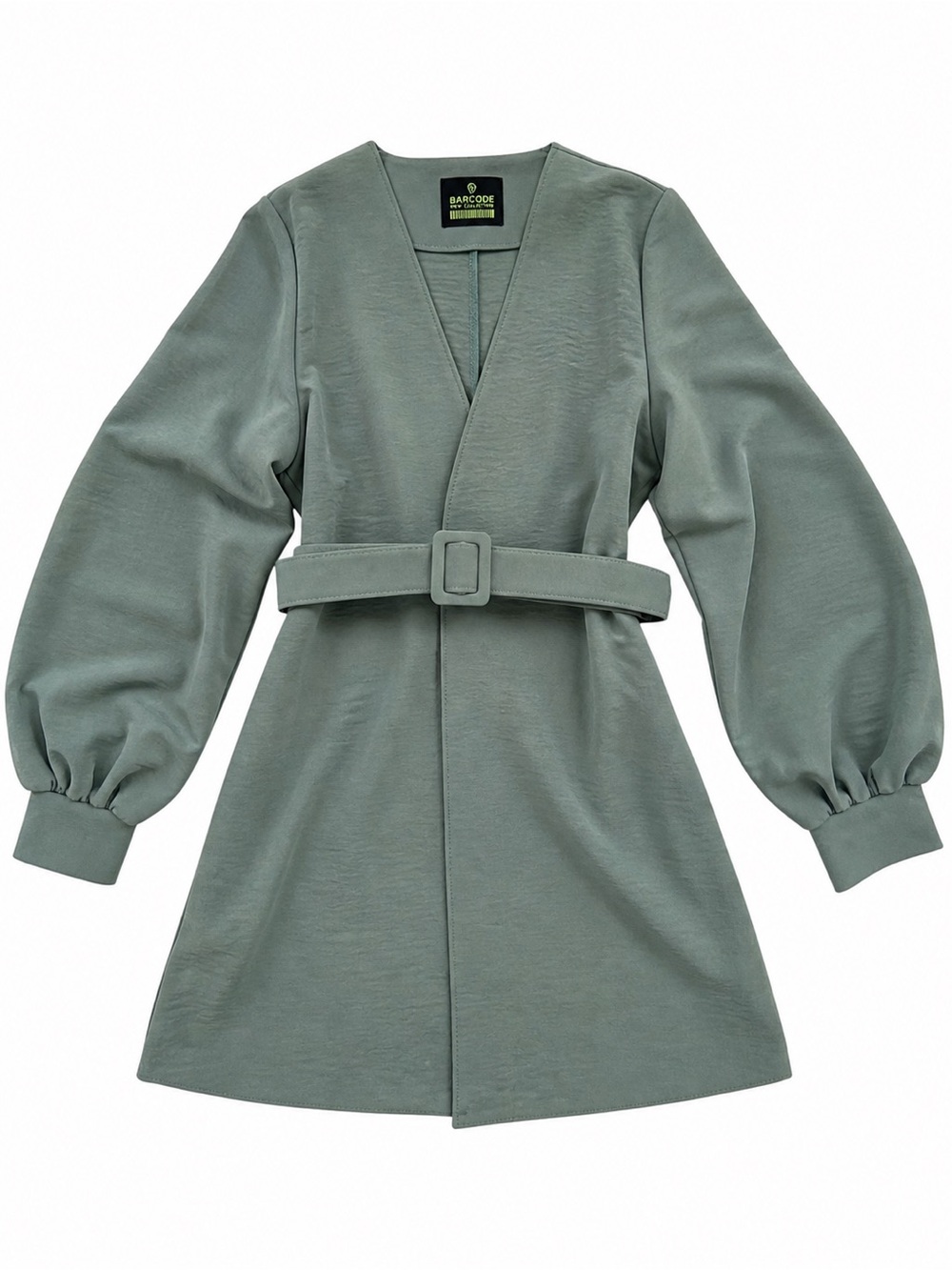 Barcode Belted Mini Dress Soft Eucalyptus Green Dusty Teal Small